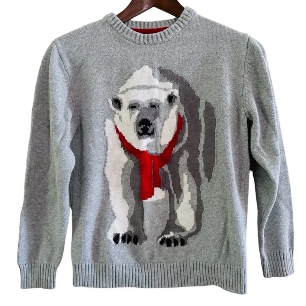 Gymboree Grey Polar Bear Holiday Kids Long Sleeve Sweater size L (10-12)